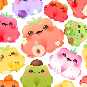 Lindo kawaii imprimible frutas ranas clipart / uso comercial / PNG