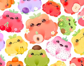 Cute kawaii Printable fruit frogs clipart / commercial use/ PNG