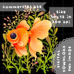 Cute Kawaii Printable goldfish illustration clipart / commercial use
