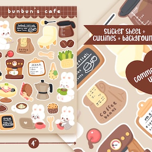 Cute Printable sticker sheet bunny cafe  sticker sheet / commercial use/ PNG