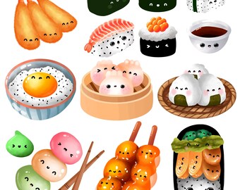 Cute kawaii Printable Asian food clipart / commercial use/ PNG