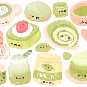 Cute Kawaii Printable matcha treats clipart / commercial use/ PNG