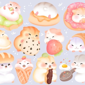 Cute kawaii Printable Chibi Hamster essen Essen Clipart / kommerzielle Nutzung / PNG
