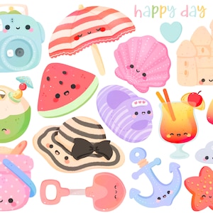 Cute kawaii Printable beach set 1 clipart / commercial use/ PNG