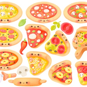 Cute kawaii Printable pizza clipart / commercial use/ PNG
