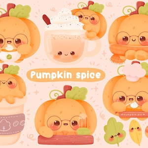 Cute Kawaii Printable autumn pumpkin spice clipart / commercial use/ PNG