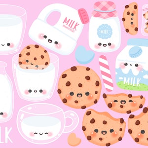 Cute kawaii Printable Milk and cookies clipart / commercial use/ PNG