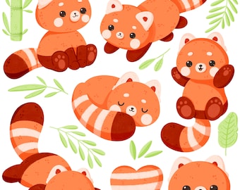 Cute kawaii Printable red panda clipart / commercial use/ PNG