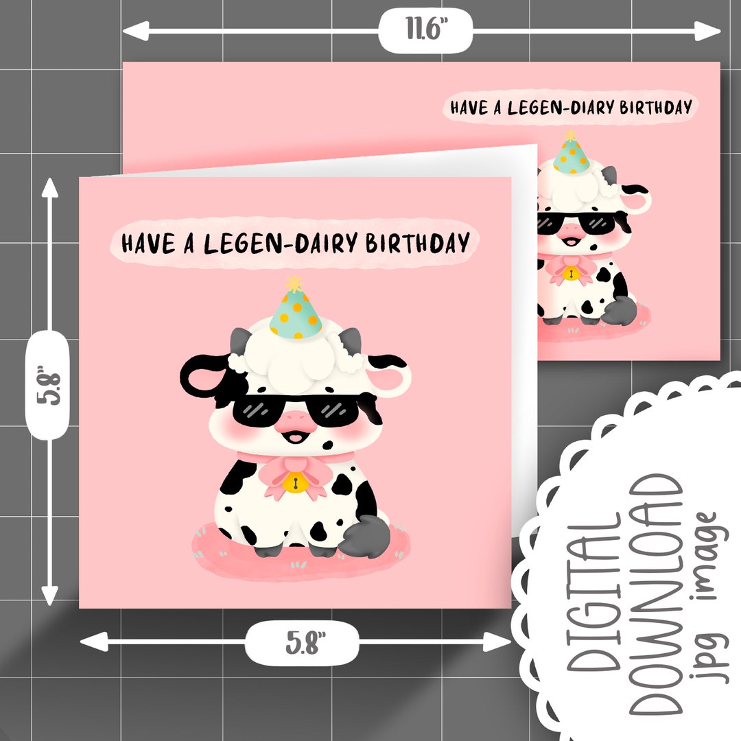 Cute Printable Cow Birthday Greeting Card / Commercial Use/ PNG - Etsy