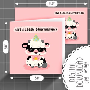 Cute Printable cow birthday greeting card / commercial use/ PNG