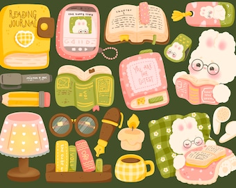 Cute Kawaii Printable Reading bunny clipart / commercial use/ PNG