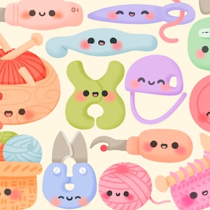Süße Kawaii druckbare Häkelgarn Clipart / kommerzielle Nutzung / PNG