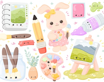Cute Printable artist bunny clipart set / commercial use/ PNG
