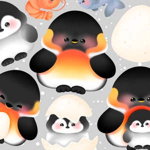 Niedliches Kaiserpinguine Kawaii Clipart Set / Kommerzielle Nutzung / PNG