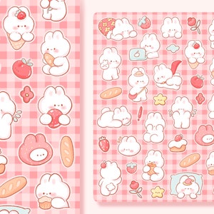 Cute Printable sticker sheet bunny clipart / commercial use/ PNG