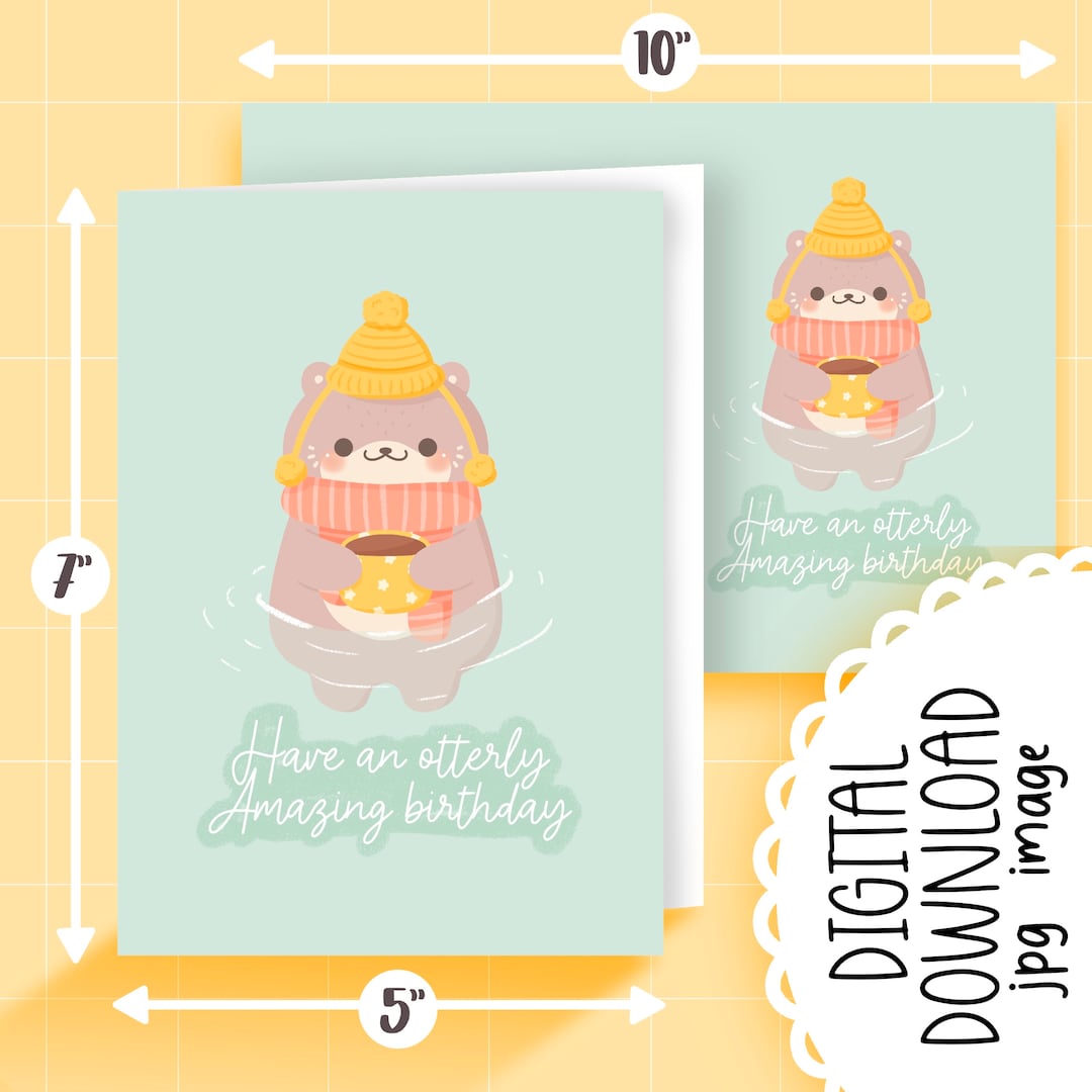 Printable happy birthday otter greeting card design