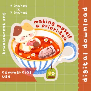Fofo kawaii Imprimível autocuidado gatinho chá clipart / uso comercial/ PNG