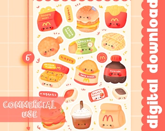 Cute Printable sticker sheet fast food sticker sheet / commercial use/ PNG