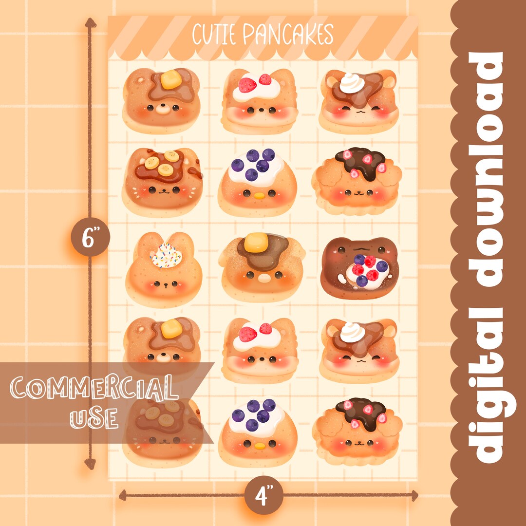 Cute Printable Sticker Sheet Animal Pancakes Sticker Sheet / Commercial ...