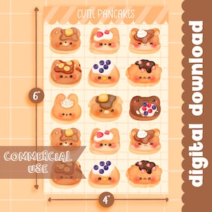 Cute Printable sticker sheet animal pancakes sticker sheet / commercial use/ PNG image 1