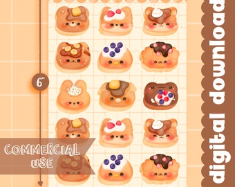 Cute Printable sticker sheet animal pancakes sticker sheet / commercial use/ PNG