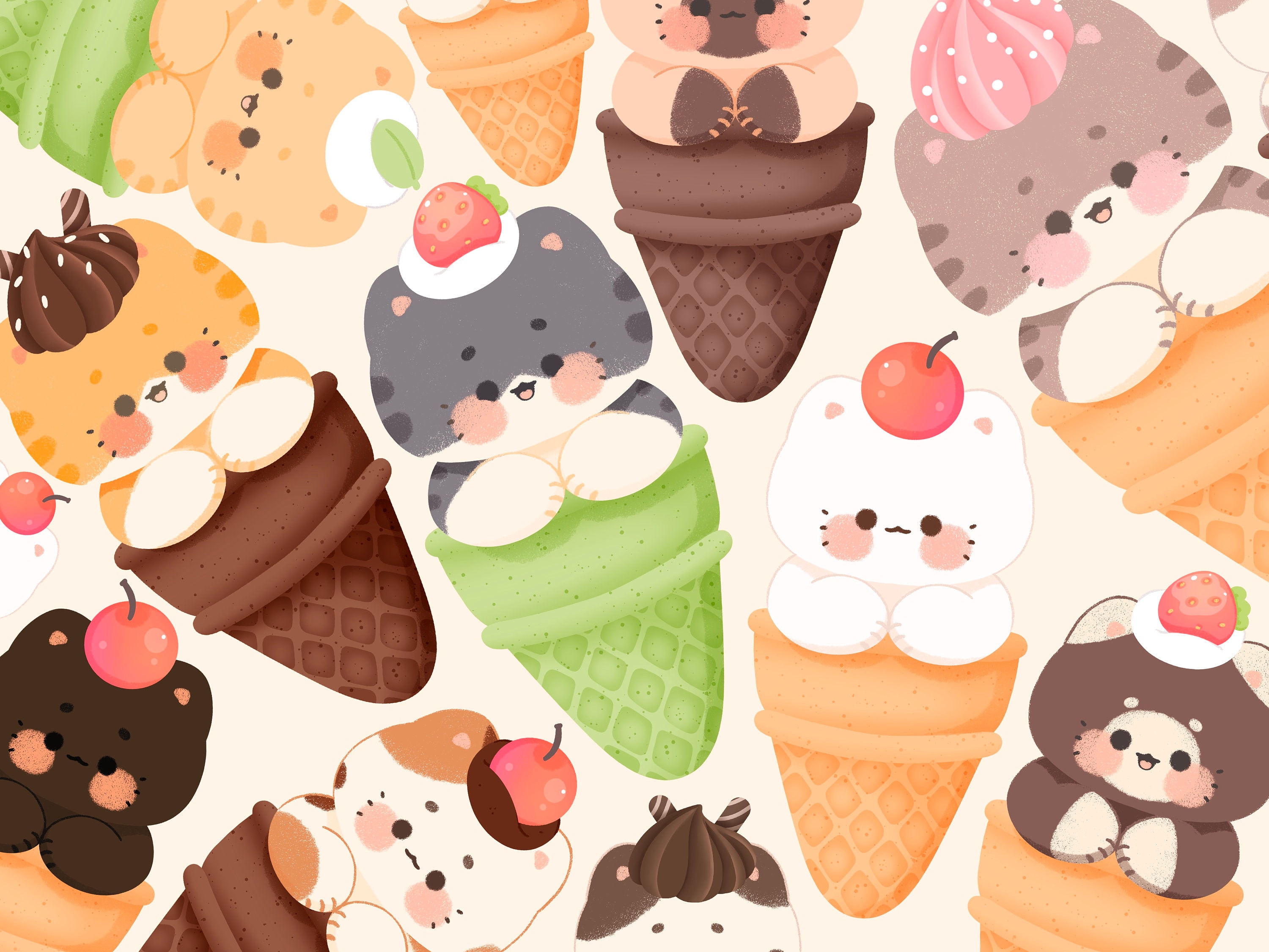 Cute Kawaii stampabile chibi gatto coni gelato clipart / uso commerciale / PNG