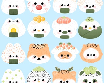 Cute Kawaii Printable animal onigiri clipart set / commercial use/ PNG