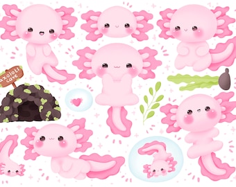 Cute Kawaii Printable axolotl clipart set / commercial use/ PNG