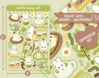 Cute Printable sticker sheet matcha bunny  sticker sheet / commercial use/ PNG