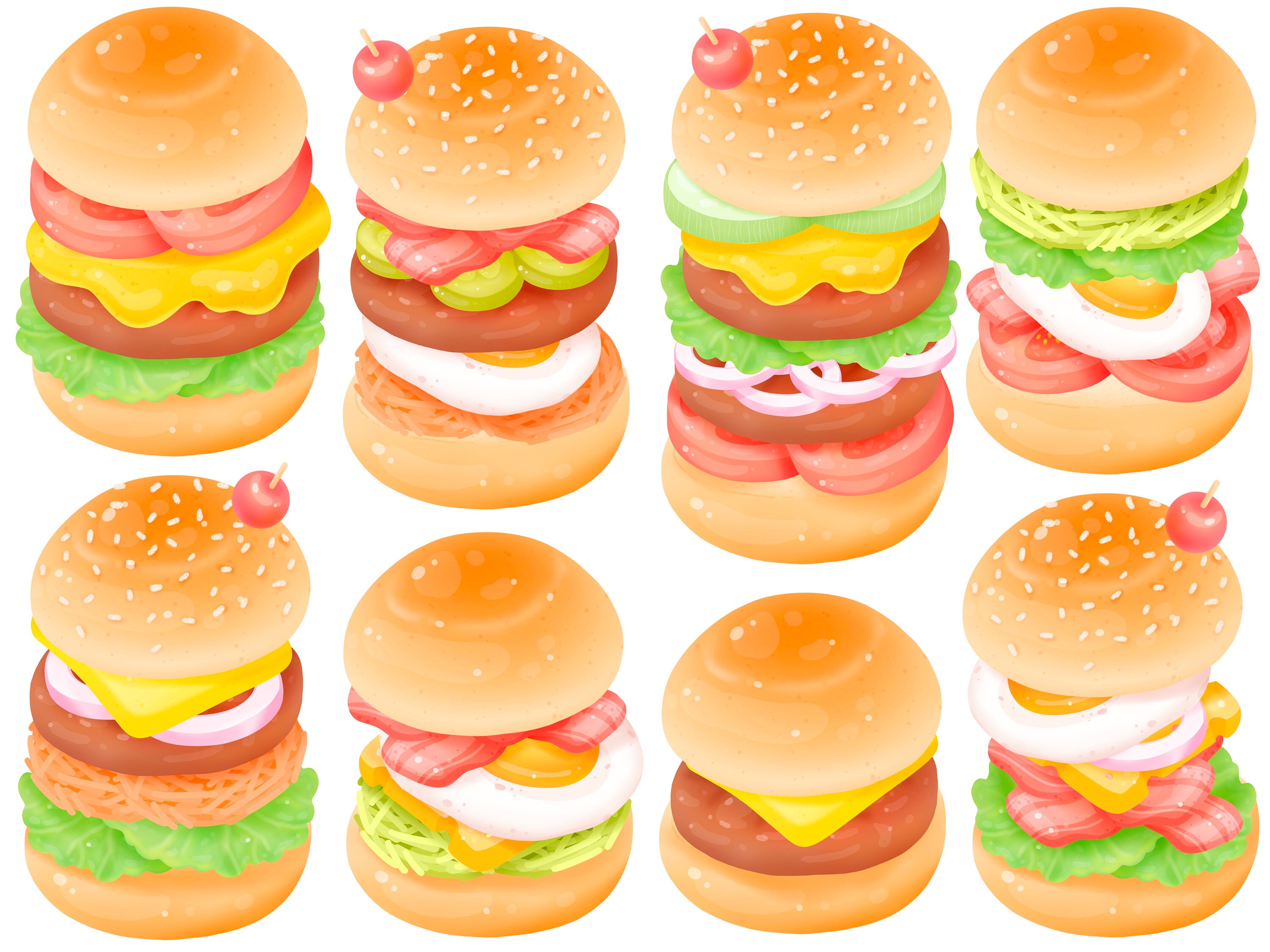 Cute Kawaii Printable Burgers Junkfood Party Invites Cookout - Etsy