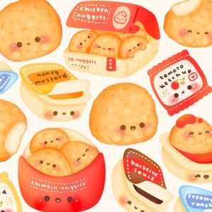 Lindo kawaii imprimible nuggets de pollo clipart / uso comercial / PNG