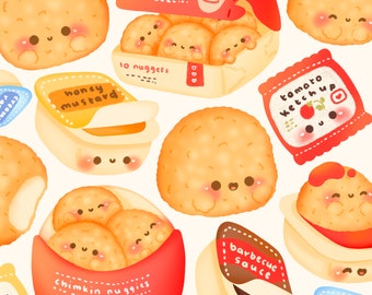 Cute kawaii Printable chicken nuggets clipart / commercial use/ PNG