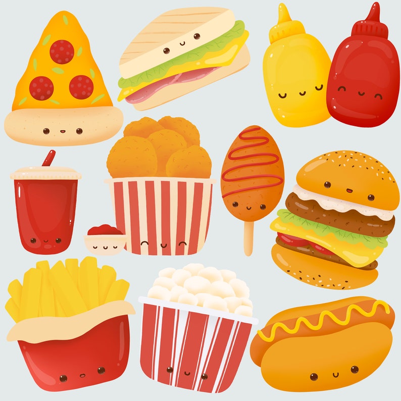 Cute Kawaii Printable Fast Food Clipart / Commercial Use/ PNG - Etsy
