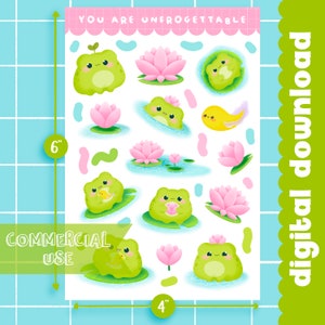 Süßer Stickerbogen Frosch Lotus Teich / Kommerzielle Nutzung / PNG