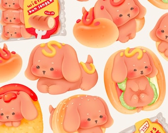 Cute kawaii  Printable dashund hotdog wiener dog  clipart / commercial use/ PNG