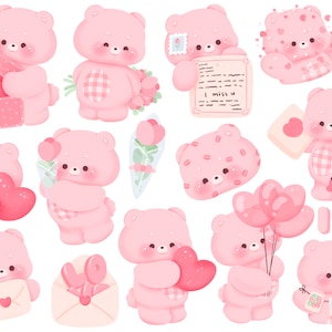 Cute kawaii para impressão de urso de amor clipart / uso comercial / PNG