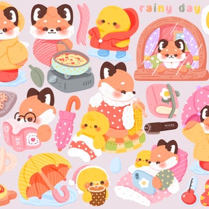 Cute Kawaii Printable chibi rainy day fun clipart / commercial use/ PNG