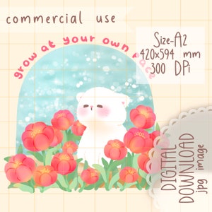 Cute Kawaii Printable today cat grow at your pace illustration clipart / commercial use