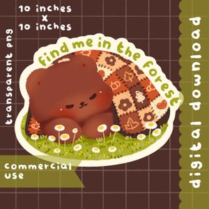 Cute kawaii  Printable sleeping bear forest clipart / commercial use/ PNG