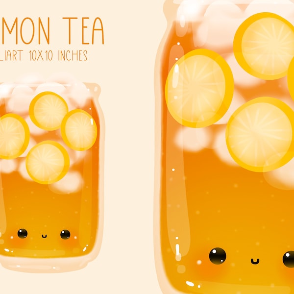 Cute Kawaii Printable iced honey lemon tea clipart / commercial use/ PNG