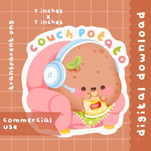 Lindo clipart de adicto al sofá kawaii imprimible / uso comercial / PNG