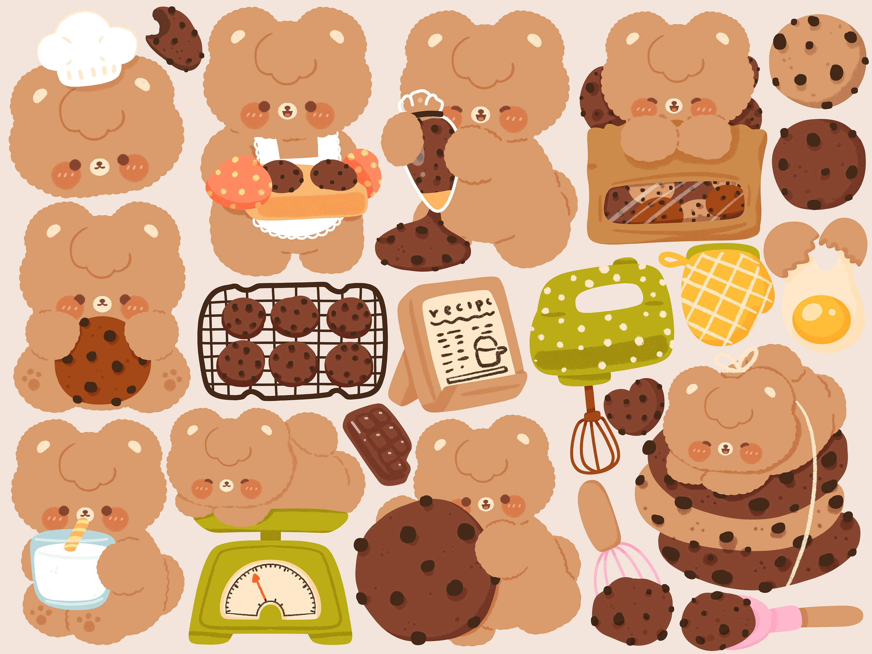 かわいいクマのクッキーのクリップアート（印刷可能）/商用利用可/PNG