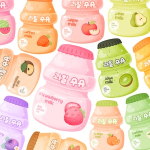 Cute kawaii Printable Korean fruit milks clipart / commercial use/ PNG