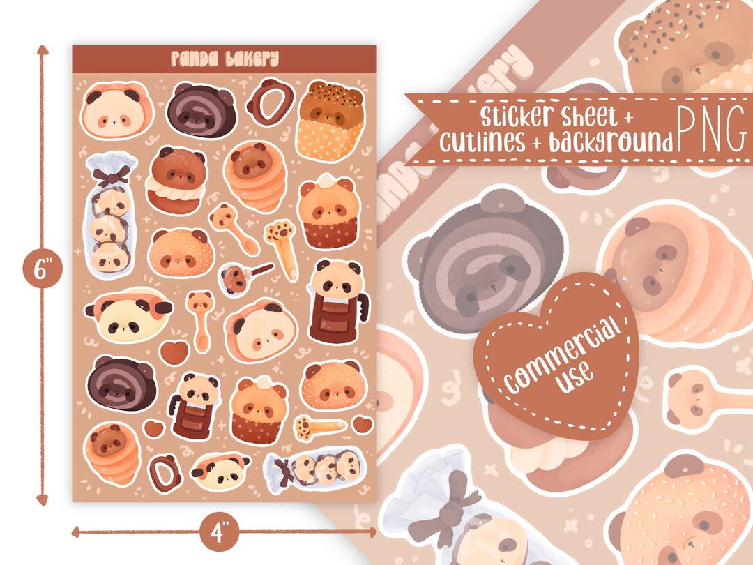 Cute Printable Sticker Sheet Panda Bakery Clipart / Commercial Use/ PNG ...