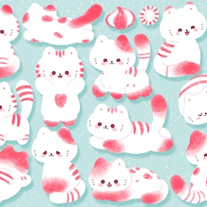 Cute kawaii Printable chibi peppermint kitties clipart / commercial use/ PNG