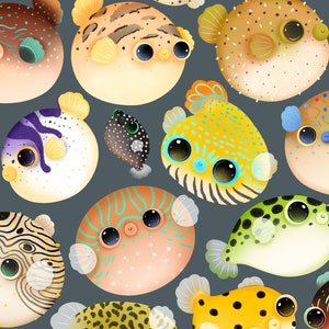 Mignon kawaii Imprimable poisson-globe du monde clipart ensemble / utilisation commerciale / PNG