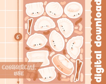 Cute Printable dumplings sticker sheet / commercial use/ PNG