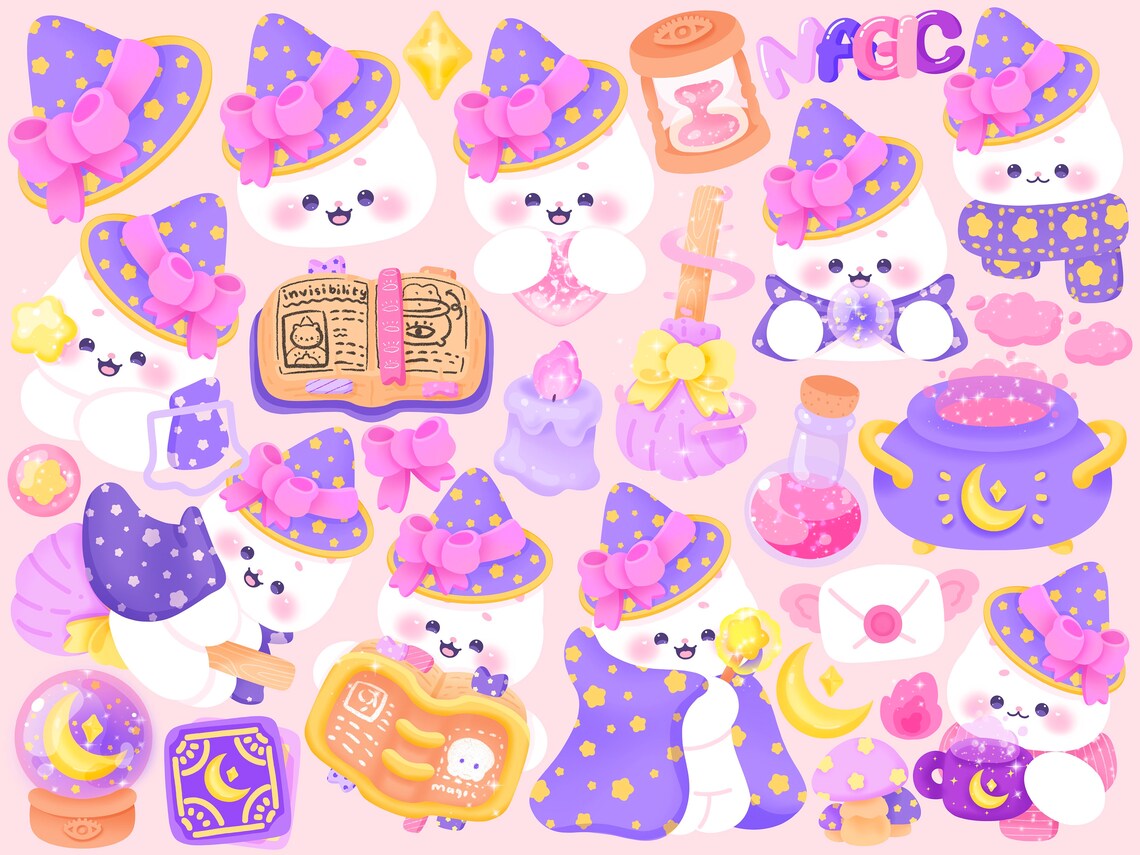 Cute Kawaii Printable Cat Witch Halloween Clipart / Commercial Use/ PNG ...