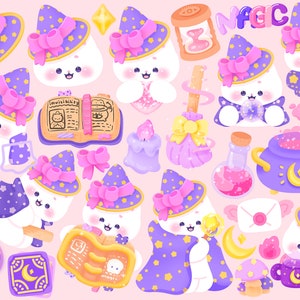 Cute Kawaii Printable cat witch Halloween clipart / commercial use/ PNG