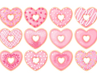 Cute Kawaii Printable pink heart donuts part 3 cliparts/ commercial use/ PNG, PSD, PDF, sticker